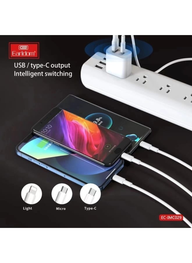 Earldom 3 in 1 Multi Charging Cable 3A Fast Charger – USB-A & USB-C to Type-C, Lightning (iPhone), and Micro USB – Universal Soft Silicone 1.2M Cable for Phones, Tablets & Laptops - Image 2