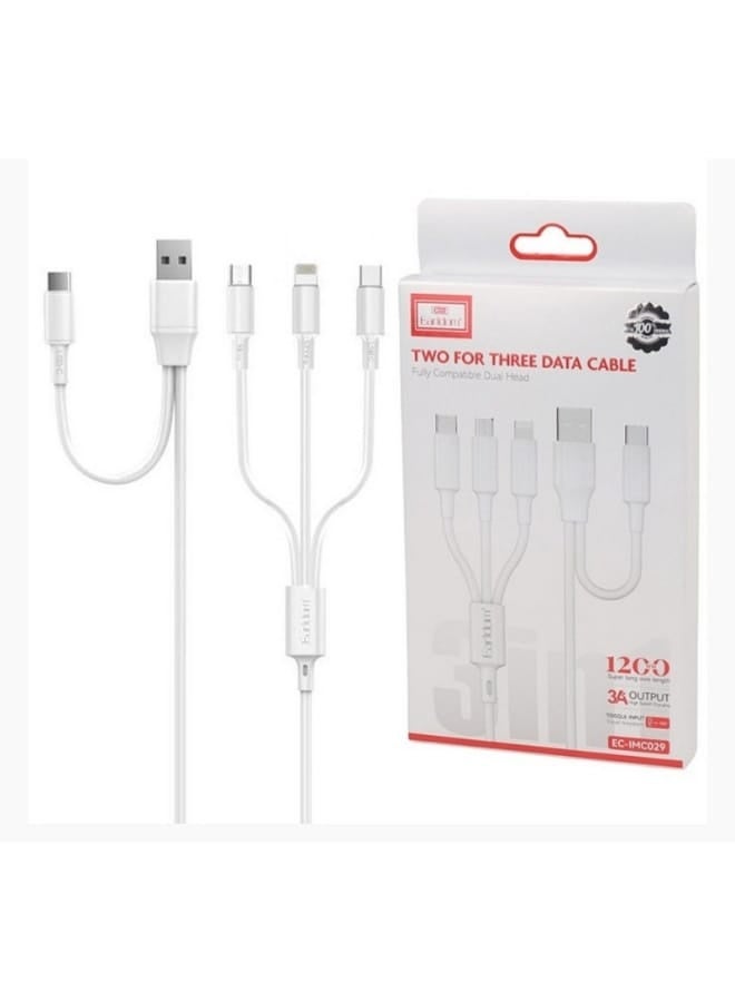 Earldom 3 in 1 Multi Charging Cable 3A Fast Charger – USB-A & USB-C to Type-C, Lightning (iPhone), and Micro USB – Universal Soft Silicone 1.2M Cable for Phones, Tablets & Laptops - Image 4