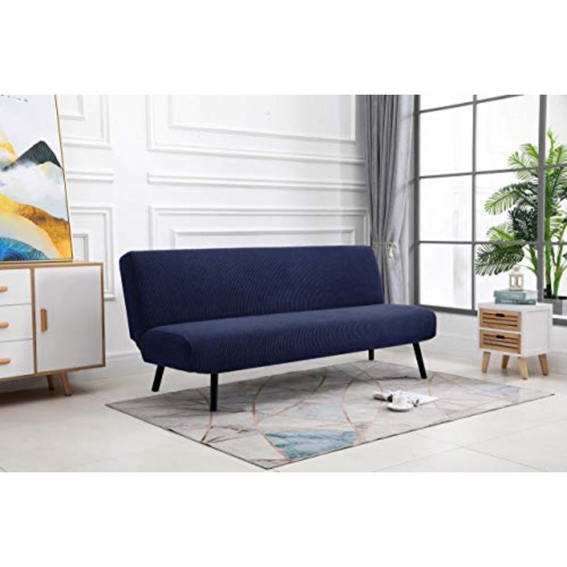 Armless Polyester Spandex Stretch Futon Slipcover 3 Seater Navy Blue Home Living Room Sofa Cover Elastic Fit for Futon Couch - Image 2
