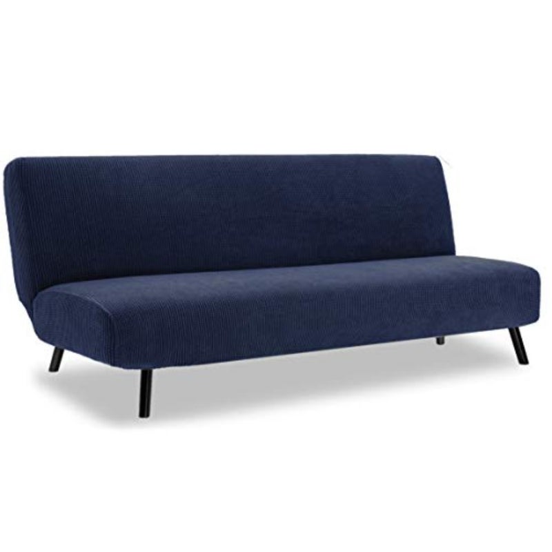 Armless Polyester Spandex Stretch Futon Slipcover 3 Seater Navy Blue Home Living Room Sofa Cover Elastic Fit for Futon Couch - Image 1