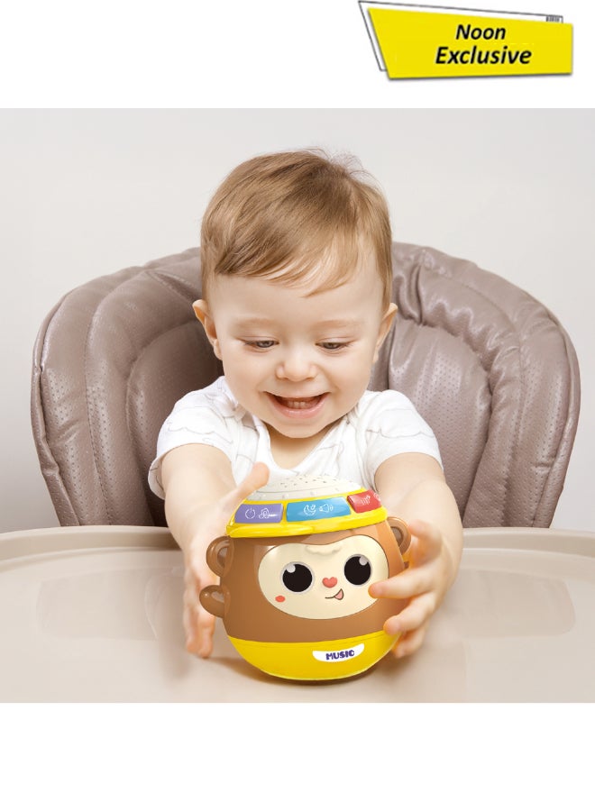 COGNIKIDS لعبة قرد موسيقي مت tumbler 5 في 1 للأطفال – طبل صوت وضوء، عرض نجوم، موسيقى مهدئة، عيون تهتز وميدي | لعبة للأطفال 6 أشهر فما فوق | خالية من BPA | جرس أطفال ممتع مع أضواء 1 قطعة - Image 1