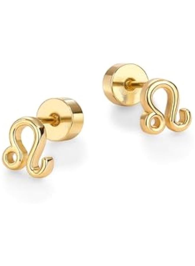 PAVOI 14K Gold Plated Sterling Silver Posts Zodiac Sign Flat Back Earring Studs | Birthday Gift for Women | Astrology Earring Pair - Image 3