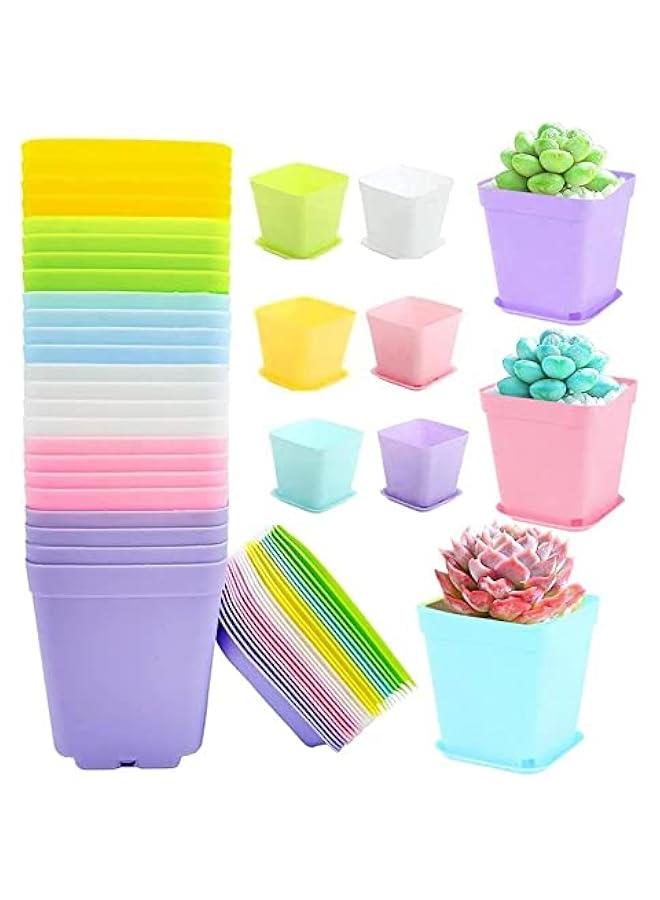 رينكس غوودر 30 قطعة م اوعية الاتات اللاستيكية الملوة، اوعية حضاة مرعة لاستيكية مع صحو، اوعية زور صغيرة للشتلات والزور العصارية لزراعة الاتات وديكور المزل والمكت والشرفة، ألوا متعددة - Image 1