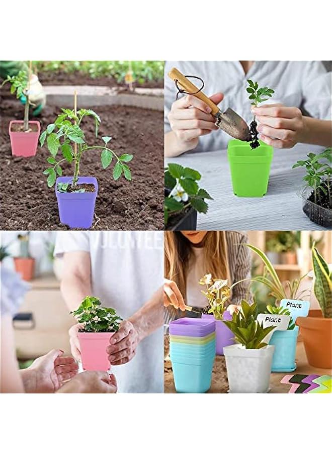 رينكس غوودر 30 قطعة م اوعية الاتات اللاستيكية الملوة، اوعية حضاة مرعة لاستيكية مع صحو، اوعية زور صغيرة للشتلات والزور العصارية لزراعة الاتات وديكور المزل والمكت والشرفة، ألوا متعددة - Image 4