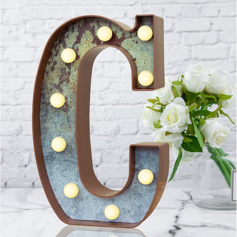 LED Marquee Light Up Letters Industrial Vintage Style Lighted Letters Rust Metal Effect Marquee Letter with Lights Illumination Letter Signs for Christmas Wedding Birthday Party Home Cafe Bar DecorC