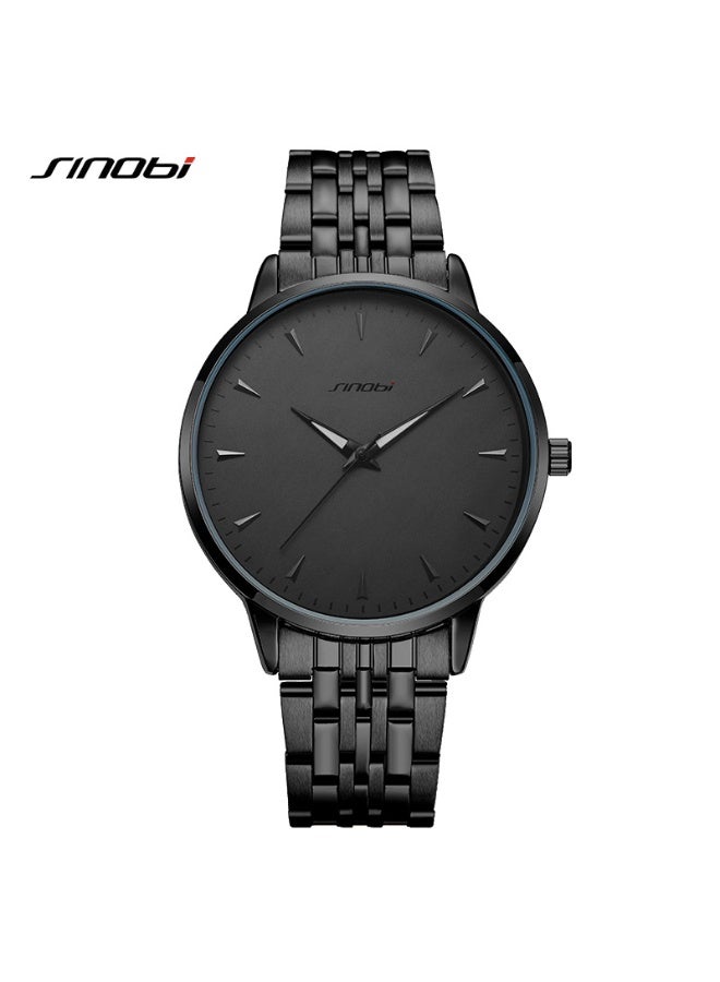 Sinobi's simple and versatile men's quartz watch with a steel strap is the perfect choice for both business and casual wear (black). - Image 1