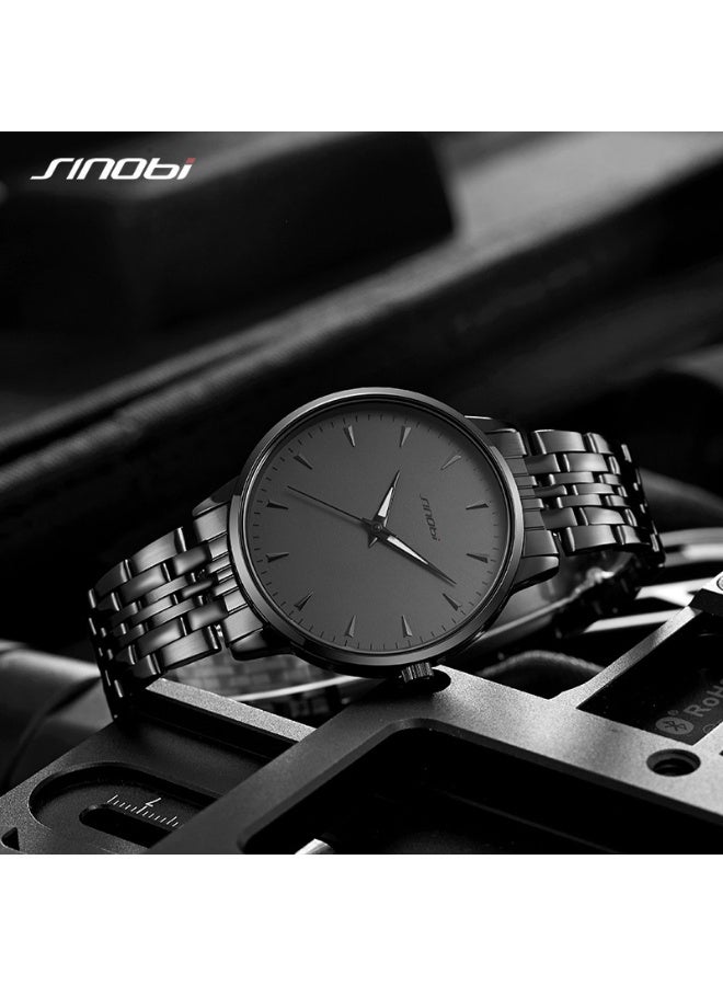 Sinobi's simple and versatile men's quartz watch with a steel strap is the perfect choice for both business and casual wear (black). - Image 3