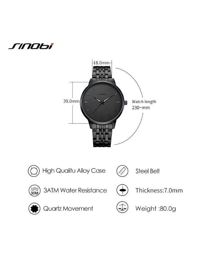 Sinobi's simple and versatile men's quartz watch with a steel strap is the perfect choice for both business and casual wear (black). - Image 5