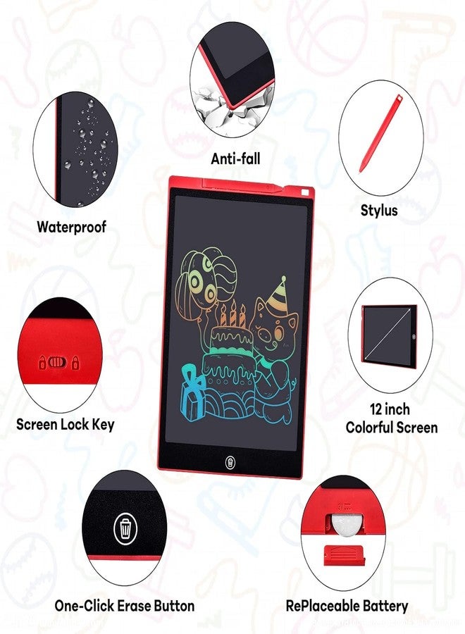 LCD Writing Tablet, 12 Inch Coloring Drawing Tablet Doodle Board Learning Toys, Erasable and Reusable Electronic Electronic e-Writing Sketch Pad, Event Birthday Gifts for Children 3 Age+ (Red) - Image 3
