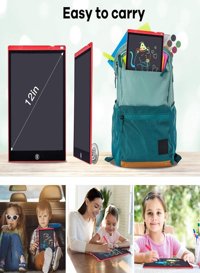 LCD Writing Tablet, 12 Inch Coloring Drawing Tablet Doodle Board Learning Toys, Erasable and Reusable Electronic Electronic e-Writing Sketch Pad, Event Birthday Gifts for Children 3 Age+ (Red) - Image 4