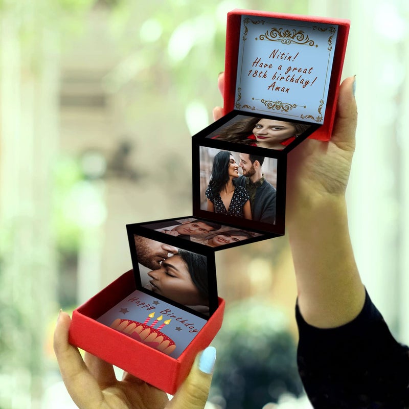 exciting Lives صندوق صور منبثق مخصص لعيد الميلاد - هدية لعيد الميلاد - ليوم الحب، الذكرى السنوية، للأصدقاء، الصديق، الصديقة، الأم، الزوج، الزوجة - 8 x 8 x 2.5 سم - Image 1