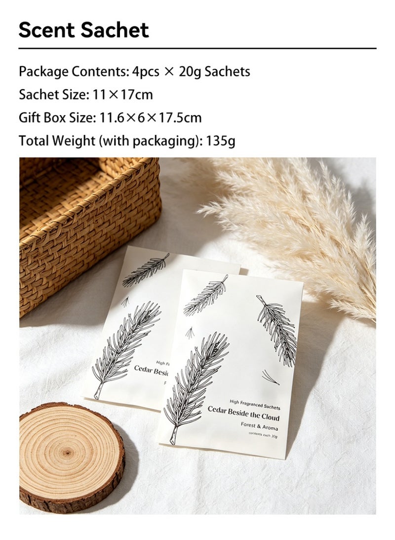 Aromancy Super Cedar Scented Sachets 4 Pack, Cedar Beside the Cloud Long Lasting Cedarwood Fragrance Sachet Bags for Closet, Drawer, Wardrobe, Bathroom & Car, Natural Wood Aroma Home Fragrance Sachets - Image 2