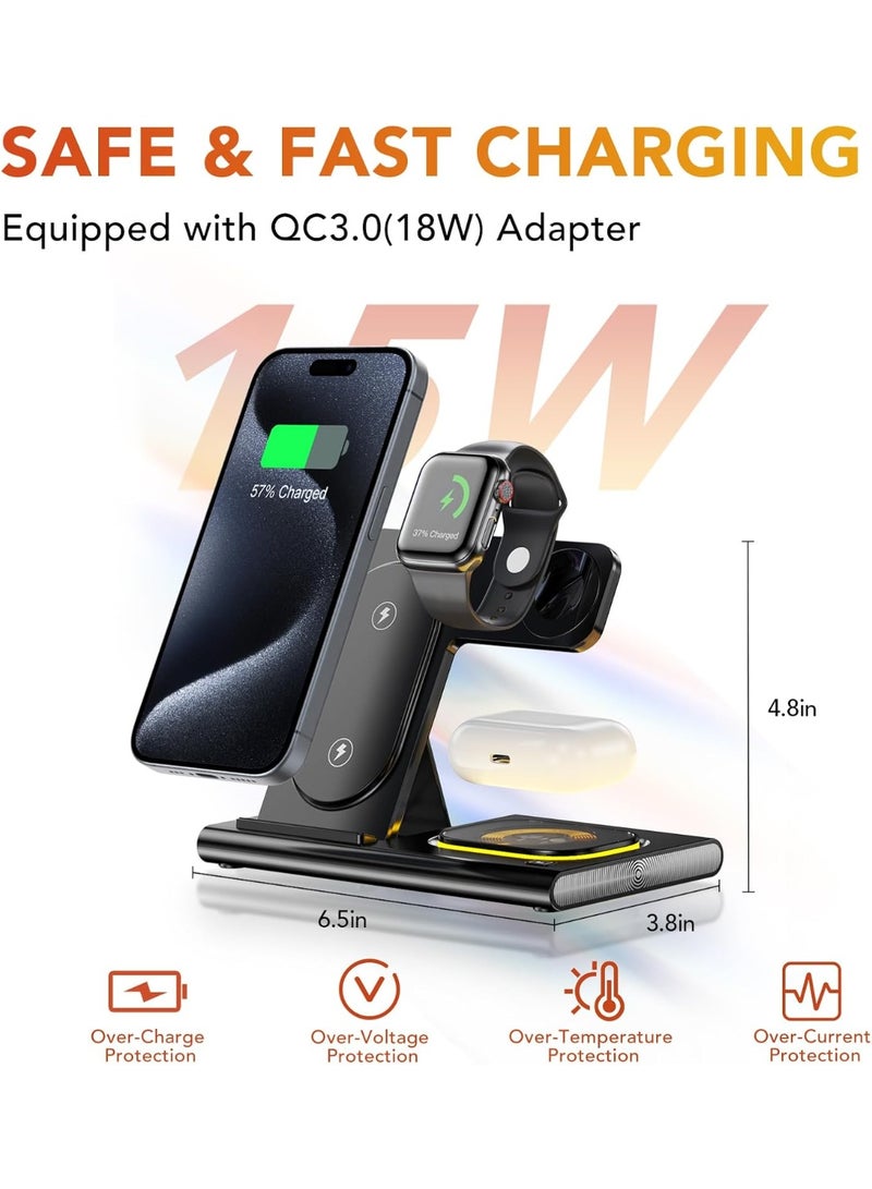 Bukela 3 in 1 Charging Station for iPhone 17 - Wireless Charger for Apple Devices for iPhone 17 16 15 14 13 12 11 Pro Max - Foldable Wireless Charging Station Dock Stand for Apple Watch Series & AirPods - Image 3