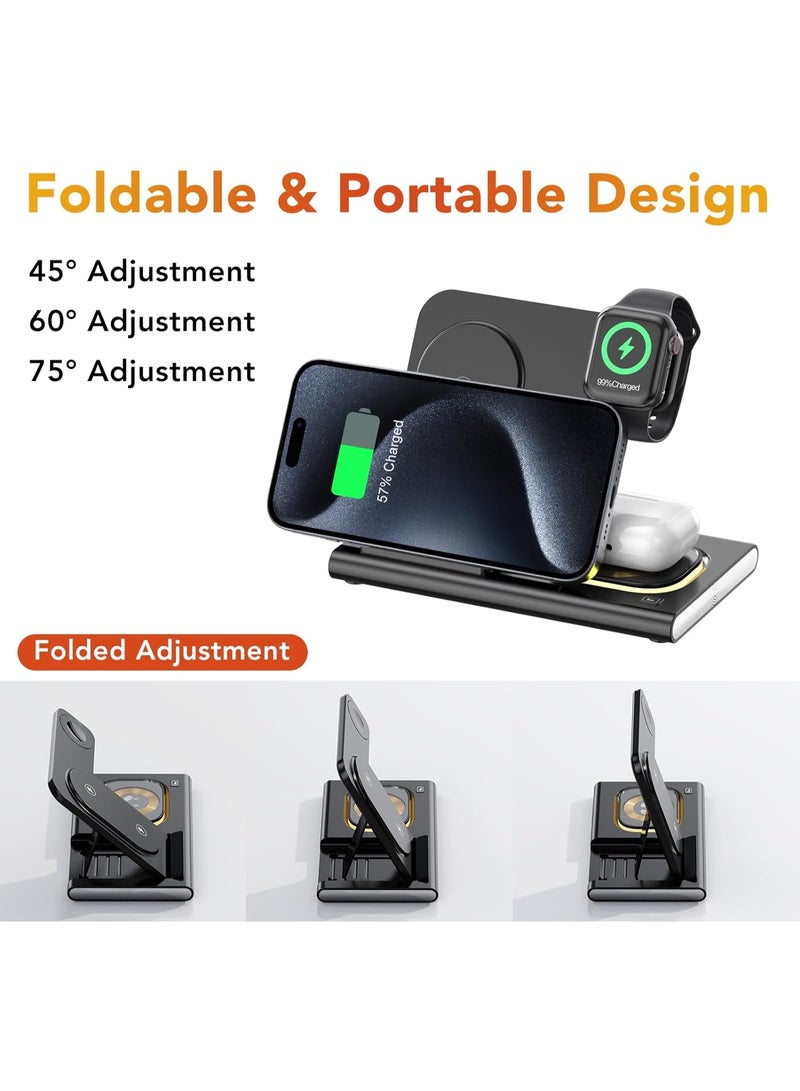 Bukela 3 in 1 Charging Station for iPhone 17 - Wireless Charger for Apple Devices for iPhone 17 16 15 14 13 12 11 Pro Max - Foldable Wireless Charging Station Dock Stand for Apple Watch Series & AirPods - Image 2