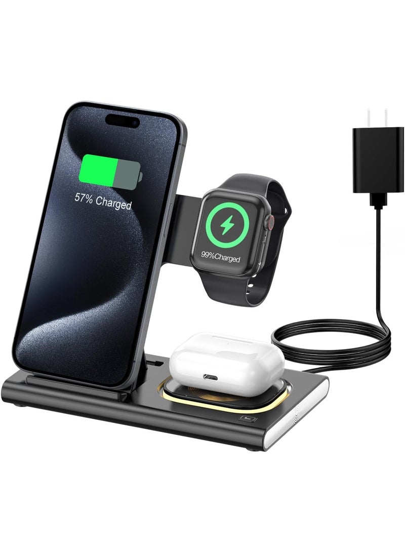 Bukela 3 in 1 Charging Station for iPhone 17 - Wireless Charger for Apple Devices for iPhone 17 16 15 14 13 12 11 Pro Max - Foldable Wireless Charging Station Dock Stand for Apple Watch Series & AirPods - Image 1