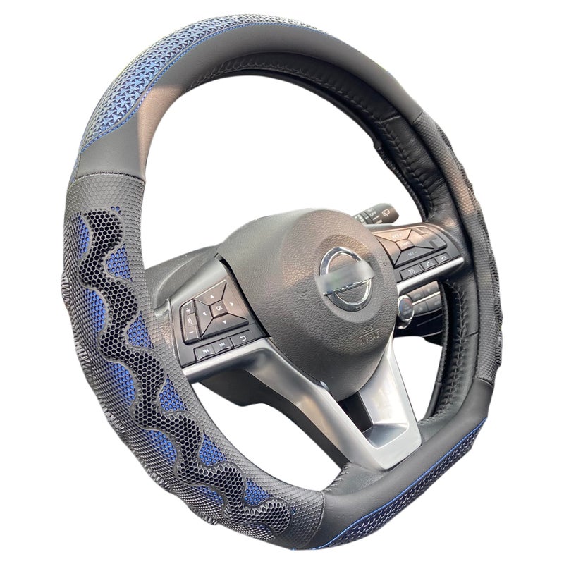 PINCTROT D Shaped 14 Inch Small Sized Steering Wheel Cover Great Grip with 3D Honeycomb AntiSlip Design Flat Bottom 14 Inch Blue