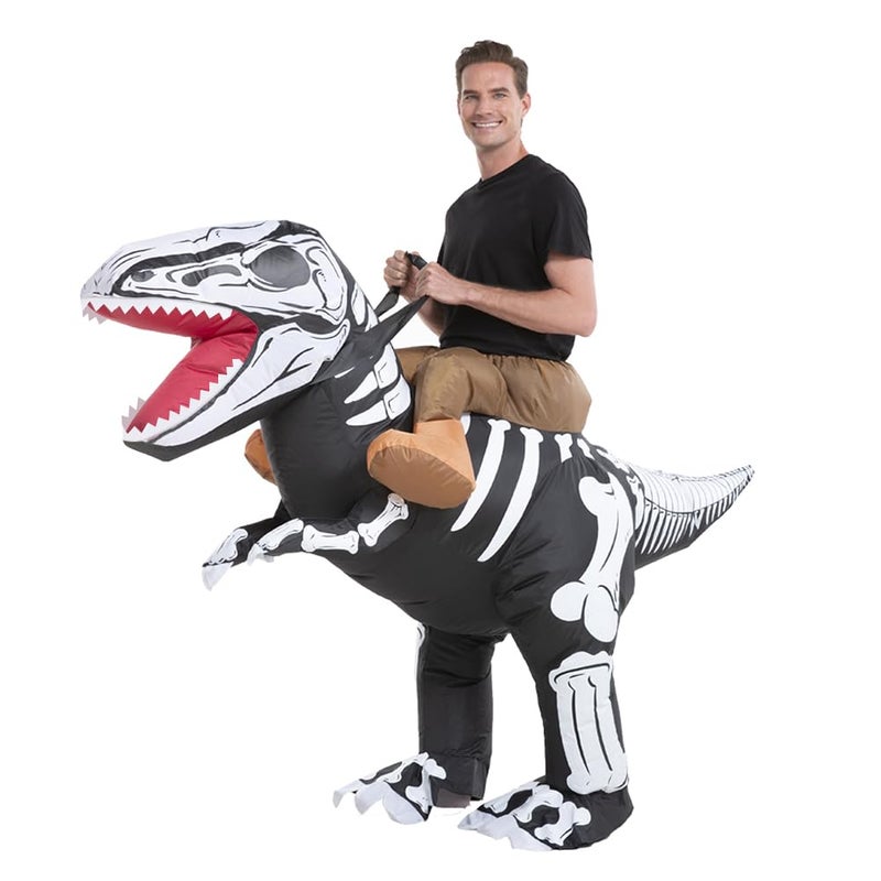 Inflatable Skeleton Dinosaur Costume Adult Men Women Inflatable Blow Up Costume Riding Trex Dinosaur Costume Youth Inflatable Ride On Dinosaur Halloween Costume Teen