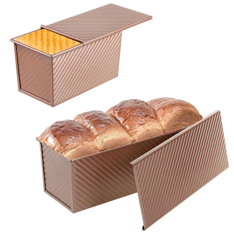 SS&CC Pullman Loaf Pan with Lid 2-Pack, 2.2lb & 1lb Carbon Steel Bread Pan for Homemade Sourdough & Sandwich Bread | Nonstick Bakeware, Heavy Duty & Easy Clean (Gold, 1lb+2.2lb) - Image 1