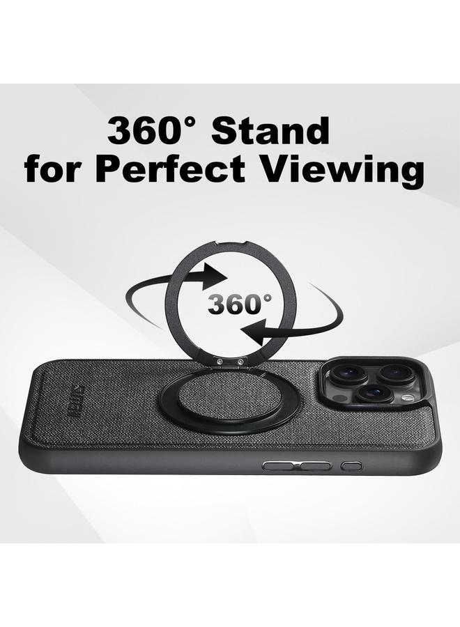 Suteni Case For iPhone 15 Pro Max G3 360 Rotation Holder MagSafe Denim Leather Back Phone Case - Image 2