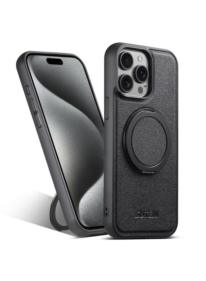 Suteni Case For iPhone 15 Pro Max G3 360 Rotation Holder MagSafe Denim Leather Back Phone Case - Image 1