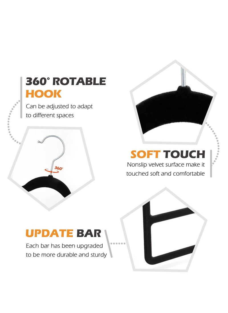 TYCOM - Non-Slip Velvet Pants Hangers - (6 Pack) Ultra Thin Space Saving 360 Degree Swivel Hook Pants Hangers Hold Up -to 10 Lbs - Pants 6pcs Black - Image 1