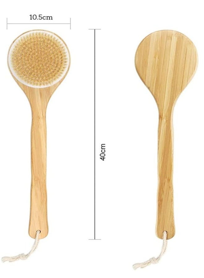 NKX Massage Back Brush Bamboo Boar Bristle Dry Brush for Skin Long Handle Bath Brush Custom Exfoliating Body Brush for Shower - Image 2