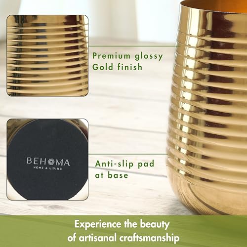 BEHOMA Metal Ribbed Design Planter for Home Decor | Decoratives for Indoor Outdoor Balcony Living Room | Table Decorative Plant Pot | Size Height- 6" x Dia. 6.5" inch | Golden (Plant not Included) - Image 4