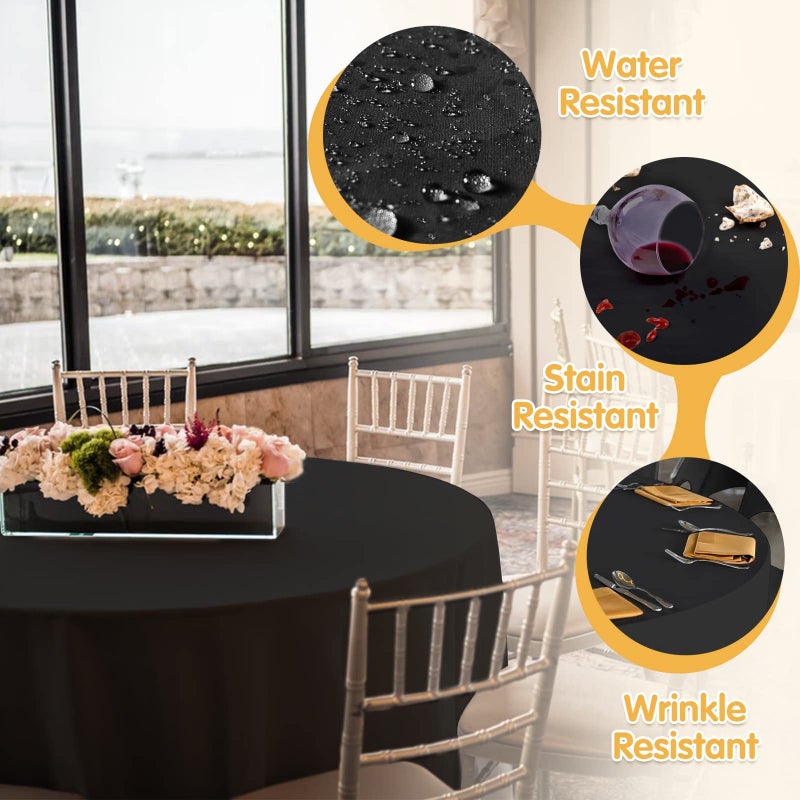 BRILLMAX 6 Pack Black Round Tablecloths 120 Inch for 60â€ Tables - 150 GSM Polyester Fabric, Floor Length Drop, Water, Stain & Wrinkle Resistant Cloth Cover for Wedding Reception Banquet Dining - Image 3