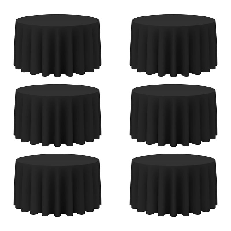 BRILLMAX 6 Pack Black Round Tablecloths 120 Inch for 60â€ Tables - 150 GSM Polyester Fabric, Floor Length Drop, Water, Stain & Wrinkle Resistant Cloth Cover for Wedding Reception Banquet Dining - Image 1