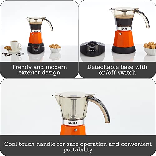 IMUSA 6 or 3cup Electric Espresso Maker, Orange - Image 2