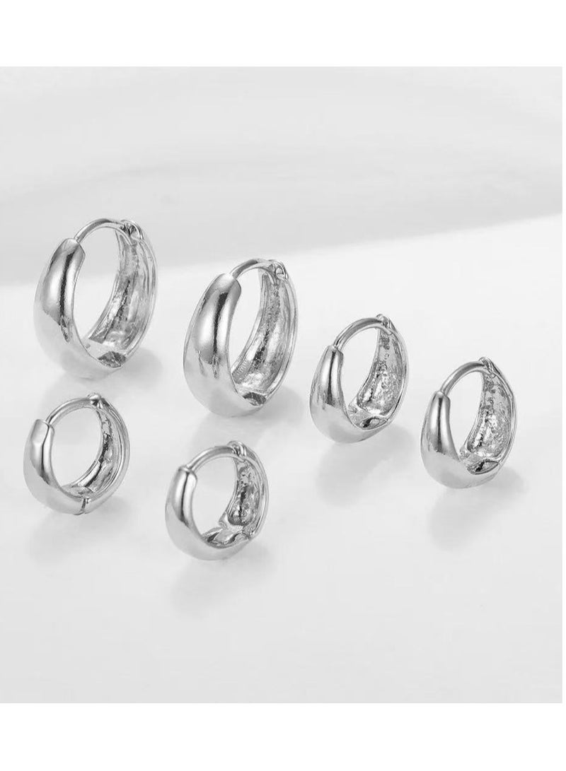 3 Pairs Silver Hoop Earrings Set for Women Trendy  Plated Hoop Earrings Small Huggie Hoops Earring Sets for Multiple Piercing Silver Earring Stack Dainty Earrings for Girls Gift  - Image 1