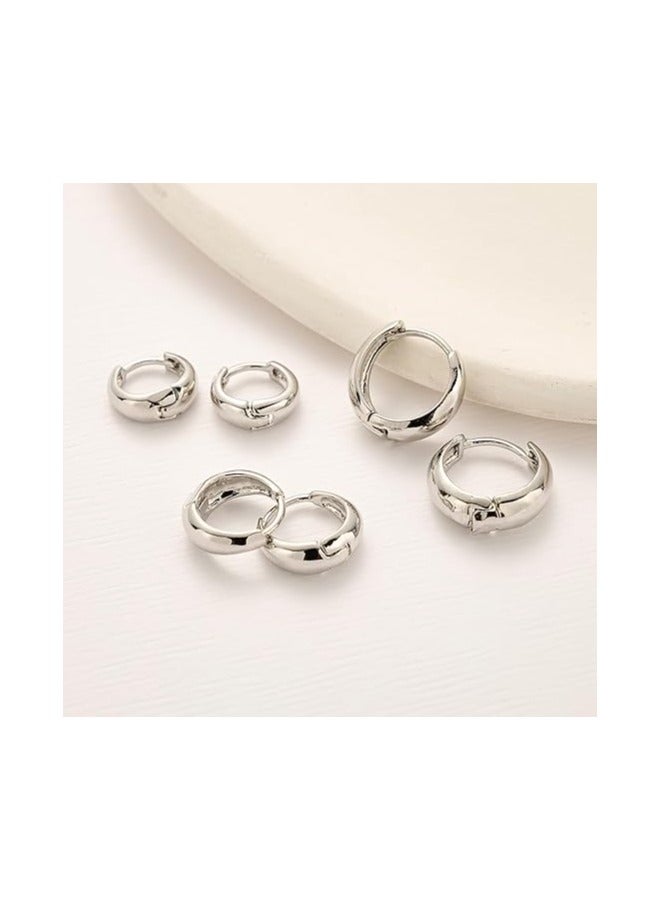 3 Pairs Silver Hoop Earrings Set for Women Trendy  Plated Hoop Earrings Small Huggie Hoops Earring Sets for Multiple Piercing Silver Earring Stack Dainty Earrings for Girls Gift  - Image 2