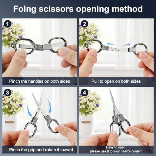 BSADIY 2 Pcs Folding Stainless Steel Portable Mini Travel Scissors, Safety Foldable Pocket Badge Small Scissors All Purpose with 2 Keychain for Travel, Office, Craft, Sewing, Nurse Accessories (Gray Black) - Image 4