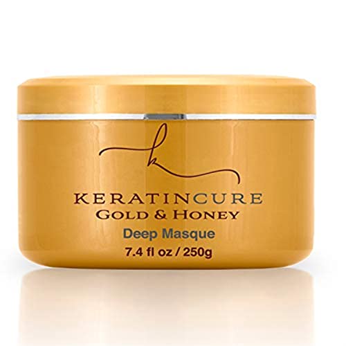 Keratin Cure Gold & Honey Deep Hair Mask Masque Conditioning Strengthen Dry Damaged Growth Relieves Scalp for all hair Moisturizing Reparation Argan Coconut Marula Women Men Beards 8 Oz - Image 1