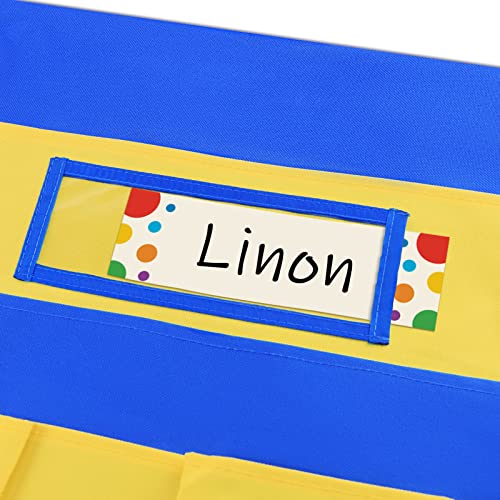 AUVCAS VNOM Chair Back Pocket School Seat Chair Storage Pocket Organizer with Label Slot Multiple Pockets for School Home Classroom Preschool Daycare (Yellow+Blue) - Image 4
