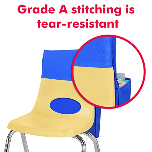 AUVCAS VNOM Chair Back Pocket School Seat Chair Storage Pocket Organizer with Label Slot Multiple Pockets for School Home Classroom Preschool Daycare (Yellow+Blue) - Image 5