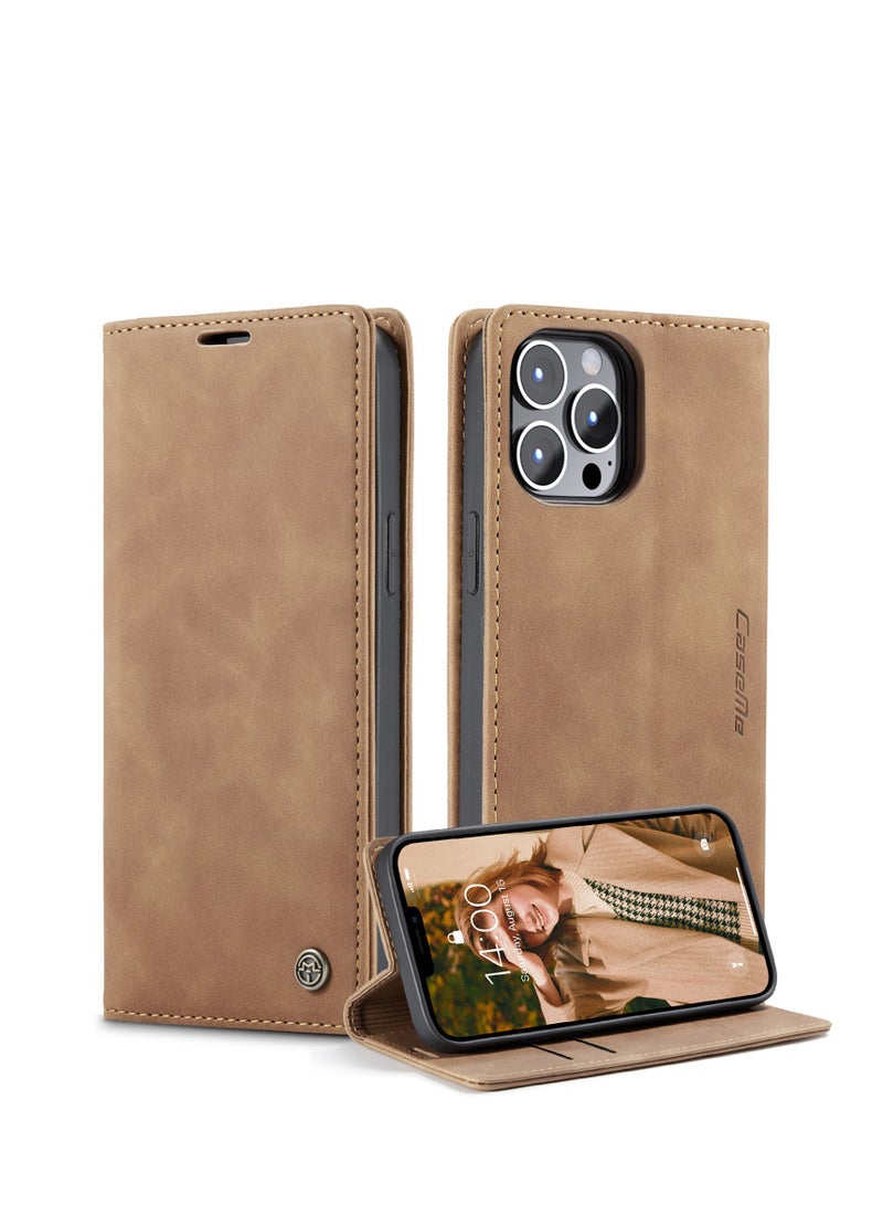 General iPhone 15 Pro Max/15 Plus/15 Pro/15 Phone Case, Retro PU Leather Wallet Style Phone Case, Shockproof Phone Case with Card Slot Bracket Magnetic Closure  - Image 1