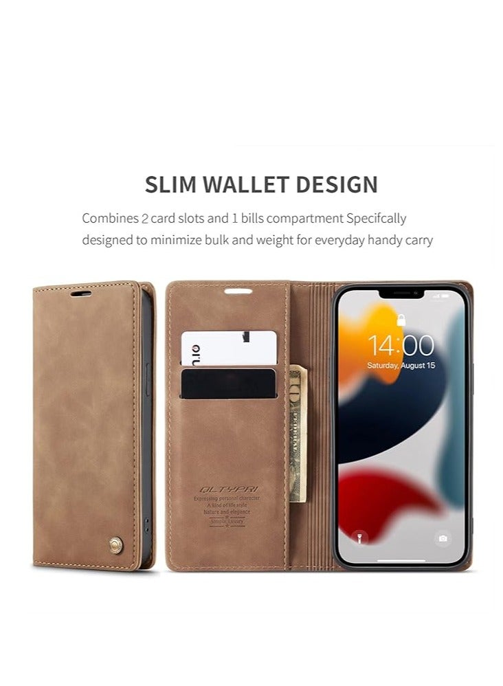 General iPhone 15 Pro Max/15 Plus/15 Pro/15 Phone Case, Retro PU Leather Wallet Style Phone Case, Shockproof Phone Case with Card Slot Bracket Magnetic Closure  - Image 2