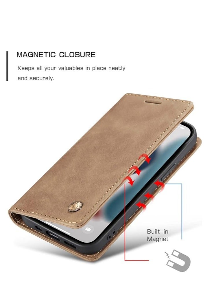 General iPhone 15 Pro Max/15 Plus/15 Pro/15 Phone Case, Retro PU Leather Wallet Style Phone Case, Shockproof Phone Case with Card Slot Bracket Magnetic Closure  - Image 4