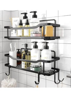 HomarKet 2-Pack Shower Caddy Bathroom Adhesive Shower Shelf No Drilling Rustproof Stainless Steel Shower Organizer Kitchen Wall Mount Storage Rack for Inside Shower and Kitchen Storage Black  - Image 1