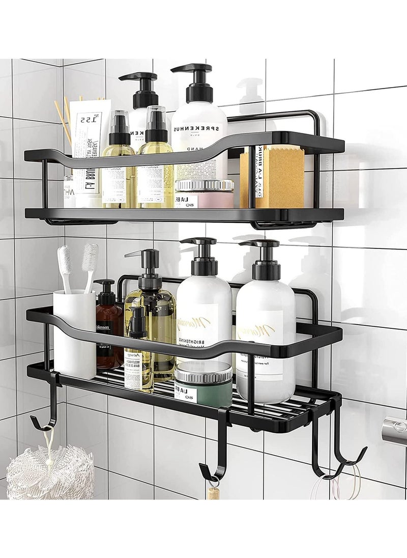 HomarKet - 2-Pack Shower Caddy Bathroom Adhesive Shower Shelf No Drilling Rustproof Stainless Steel Shower Organizer Kitchen Wall Mount Storage Rack for Inside Shower and Kitchen Storage Black - Image 1