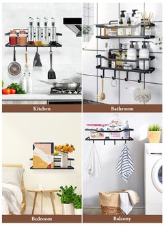 HomarKet 2-Pack Shower Caddy Bathroom Adhesive Shower Shelf No Drilling Rustproof Stainless Steel Shower Organizer Kitchen Wall Mount Storage Rack for Inside Shower and Kitchen Storage Black  - Image 5