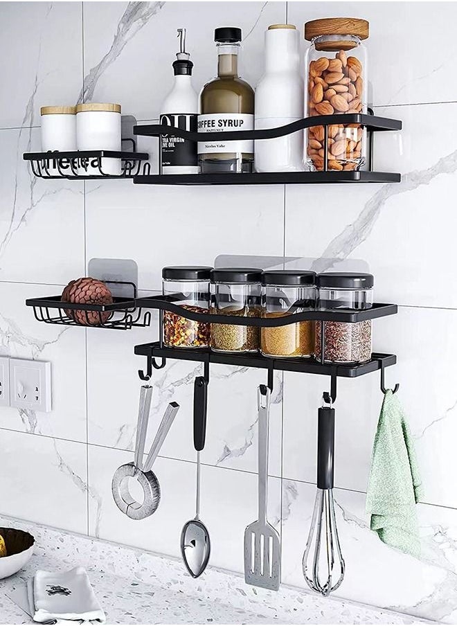 HomarKet - 2-Pack Shower Caddy Bathroom Adhesive Shower Shelf No Drilling Rustproof Stainless Steel Shower Organizer Kitchen Wall Mount Storage Rack for Inside Shower and Kitchen Storage Black - Image 1