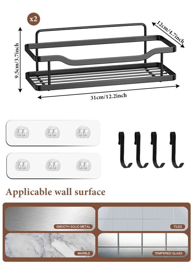 HomarKet - 2-Pack Shower Caddy Bathroom Adhesive Shower Shelf No Drilling Rustproof Stainless Steel Shower Organizer Kitchen Wall Mount Storage Rack for Inside Shower and Kitchen Storage Black - Image 1