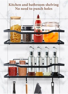 HomarKet 2-Pack Shower Caddy Bathroom Adhesive Shower Shelf No Drilling Rustproof Stainless Steel Shower Organizer Kitchen Wall Mount Storage Rack for Inside Shower and Kitchen Storage Black  - Image 4