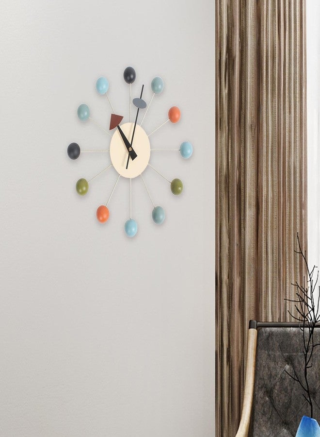Fenteer Round Ball Wood Wall Clock Decorative Wall Clock No Ticking Wall Hanging Clock Mid Century for Kitchen Home Decor Clocks, Colorful Ball - Image 4