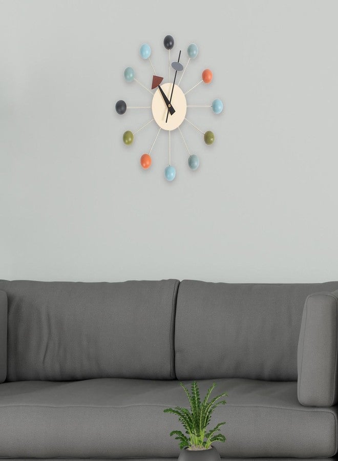 Fenteer Round Ball Wood Wall Clock Decorative Wall Clock No Ticking Wall Hanging Clock Mid Century for Kitchen Home Decor Clocks, Colorful Ball - Image 3