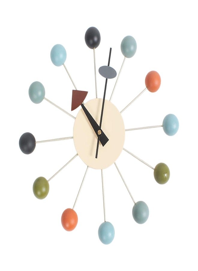 Fenteer Round Ball Wood Wall Clock Decorative Wall Clock No Ticking Wall Hanging Clock Mid Century for Kitchen Home Decor Clocks, Colorful Ball - Image 1