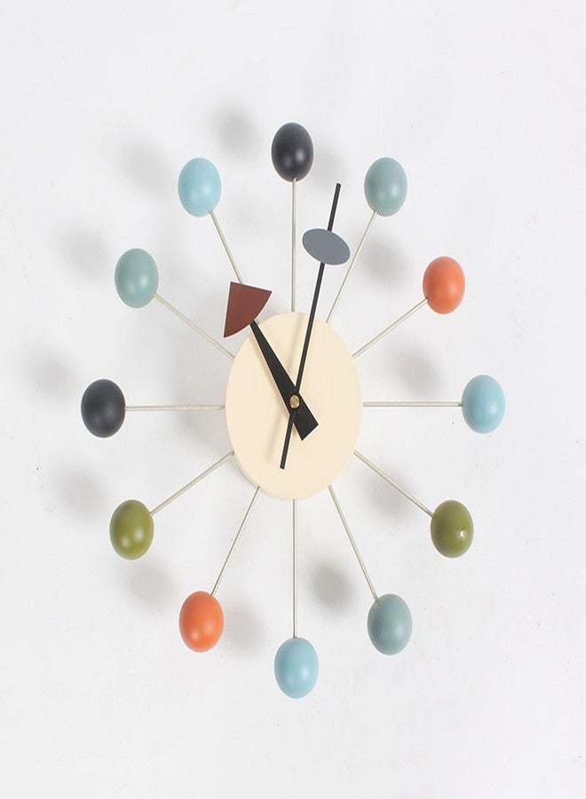 Fenteer Round Ball Wood Wall Clock Decorative Wall Clock No Ticking Wall Hanging Clock Mid Century for Kitchen Home Decor Clocks, Colorful Ball - Image 2