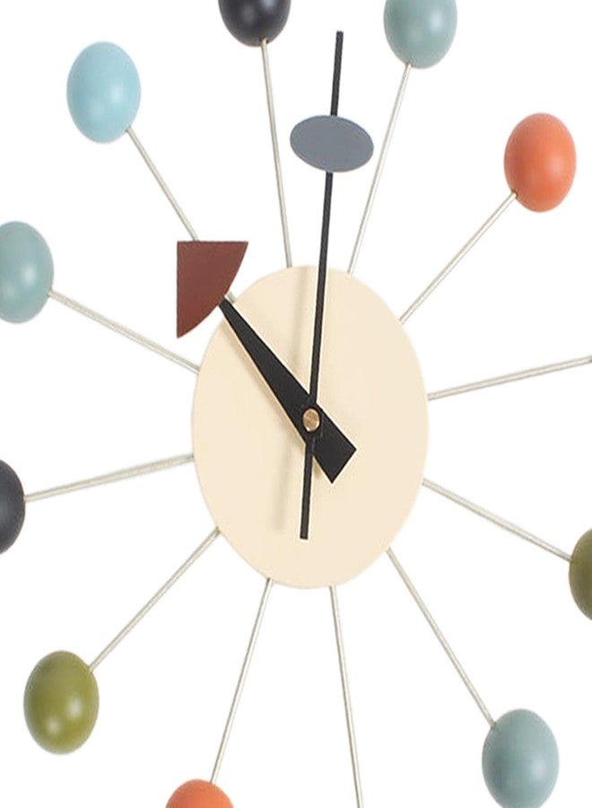 Fenteer Round Ball Wood Wall Clock Decorative Wall Clock No Ticking Wall Hanging Clock Mid Century for Kitchen Home Decor Clocks, Colorful Ball - Image 5